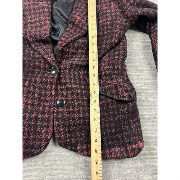 Liz Claiborne Collection Blazer Medium Womens Red Black Houndstooth Wool‎ Blend - Picture 5 of 10